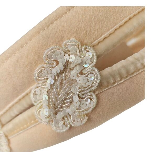 Deborah NY 70s White Wool Crown Hat Embellish Beaded Sequined Applique Womens OS